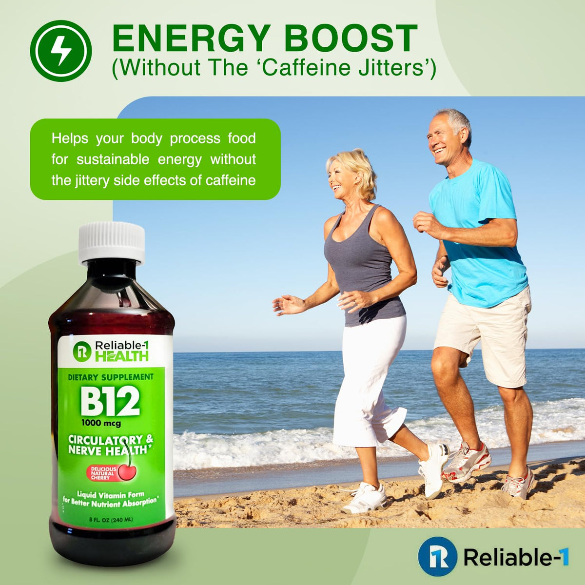 Flacon de Vitamine B12 liquide sur un fond de cuisine