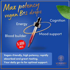 Flacon de vitamine B12 liquide WINDSOR BOTANICALS avec pipette