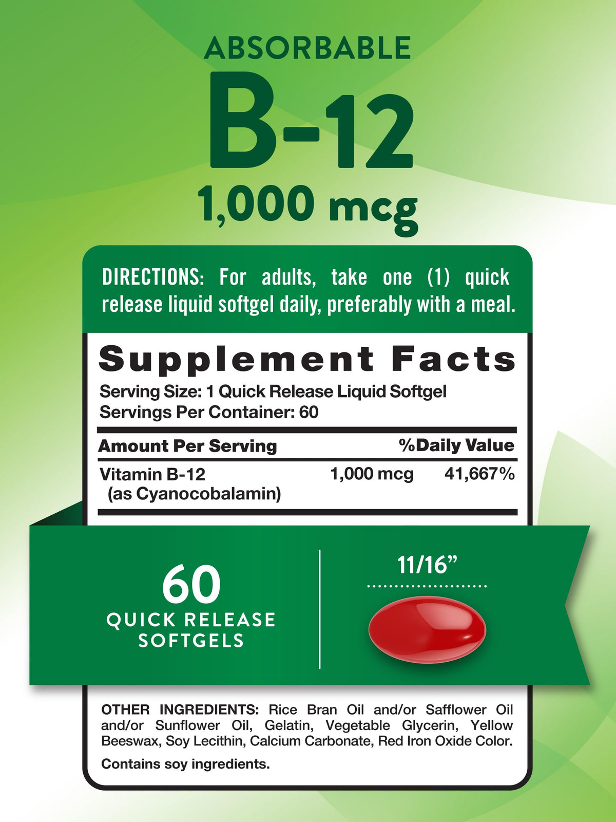 Flacon de Vitamine B12 Nature's Truth 1000 mcg gélules molles