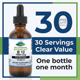 Flacon de vitamine B12 sur une surface en bois avec des baies