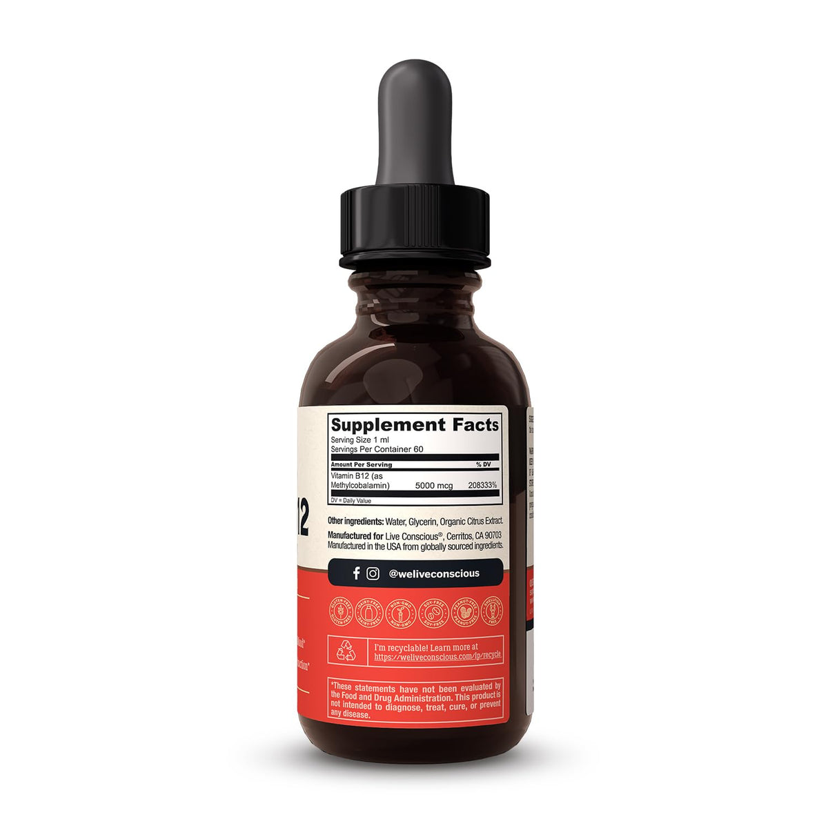 Flacon de vitamine B12 végétalienne sur une table en bois