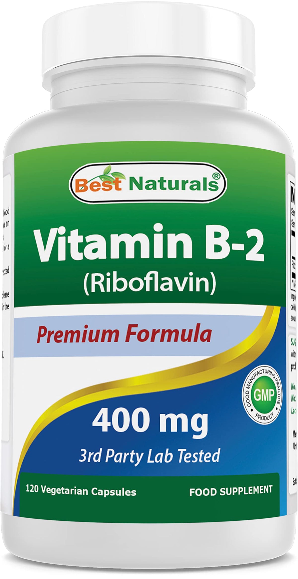 Flacon de Vitamine B2 400mg Best Naturals avec 120 capsules végétariennes