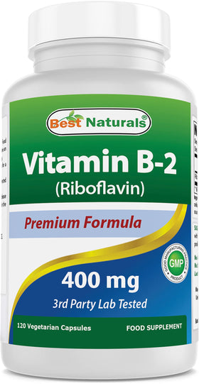 Flacon de Vitamine B2 400mg Best Naturals avec 120 capsules végétariennes