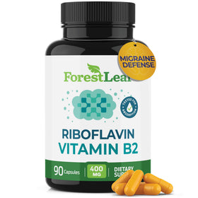 Flacon de vitamine B2 Riboflavine 400mg ForestLeaf vue de face