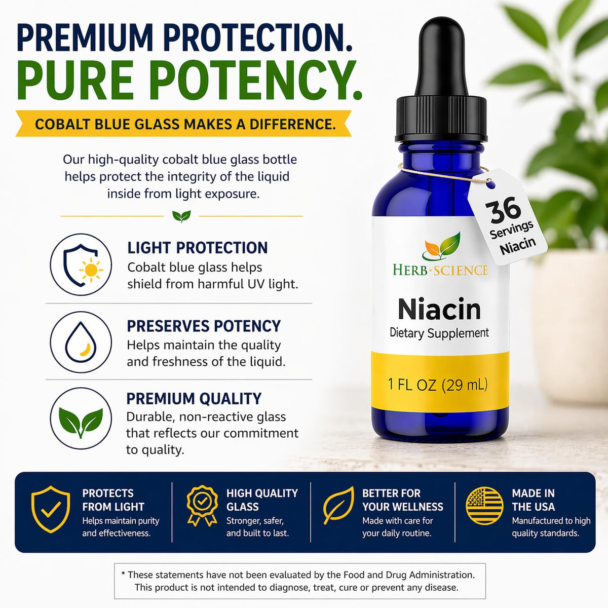Flacon de Vitamine B3 Herb-Science sur une table en bois