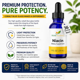 Flacon de Vitamine B3 Herb-Science sur une table en bois