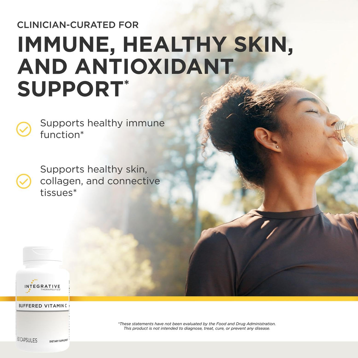 Flacon de Vitamine C 1 000 mg avec étiquette et capsules à l'intérieur