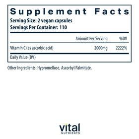 Flacon de Vitamine C 1 000 mg Vital Nutrients avec étiquette