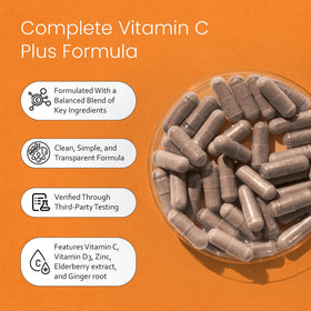 Flacon de Vitamine C 1 700 mg de NaturaLife Labs sur un fond neutre