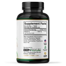 Flacon de Vitamine C 1000mg Built by Nature sur fond blanc