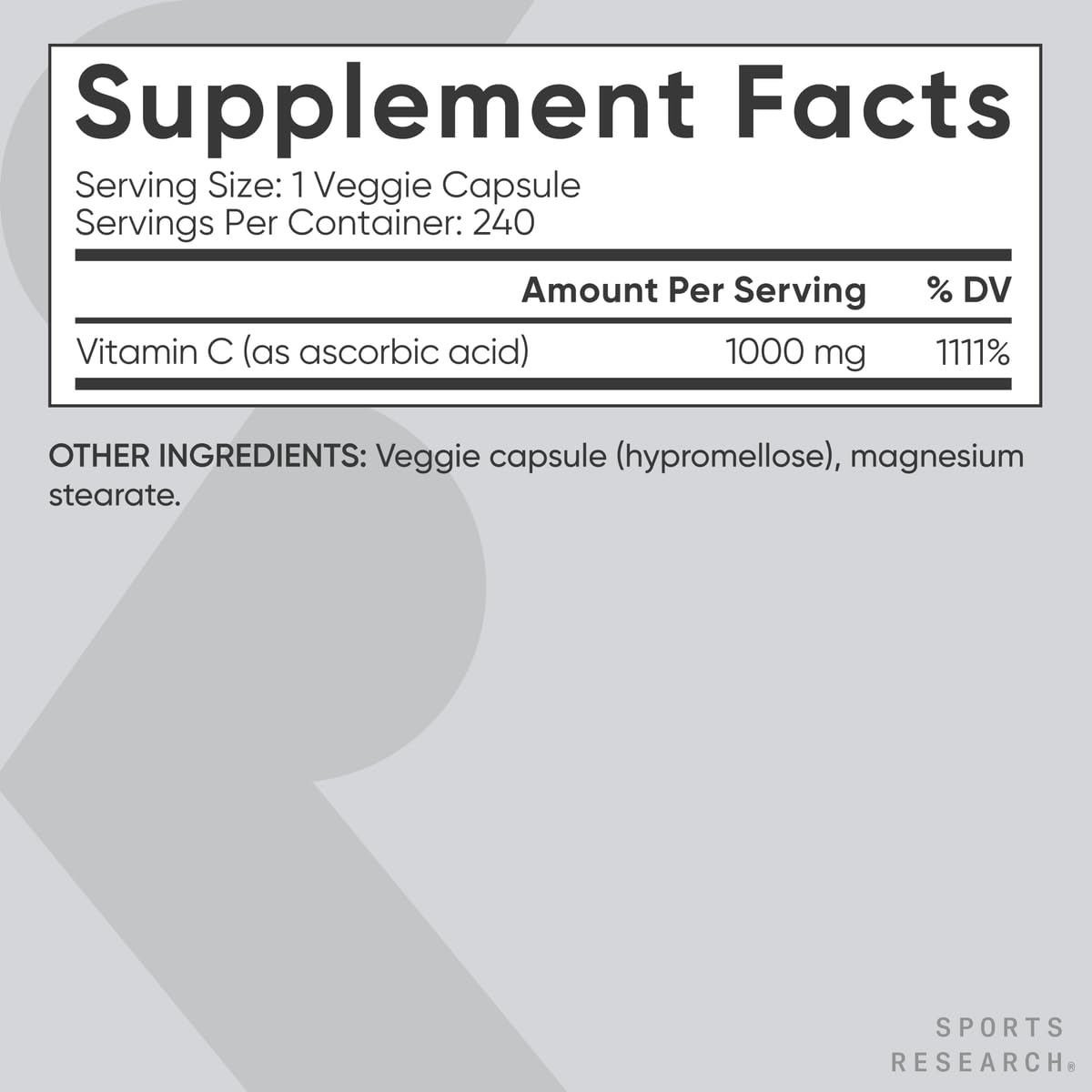 Flacon de Vitamine C 1000mg Sports Research ouvert