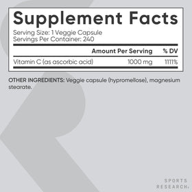 Flacon de Vitamine C 1000mg Sports Research ouvert