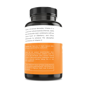 Flacon de vitamine C avec sureau bio à côté d'un verre d'eau