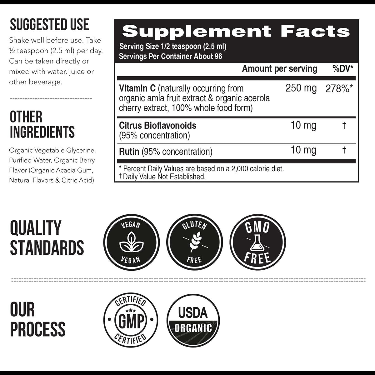 Flacon de Vitamine C Bio Triquetra Health avec un verre d'eau