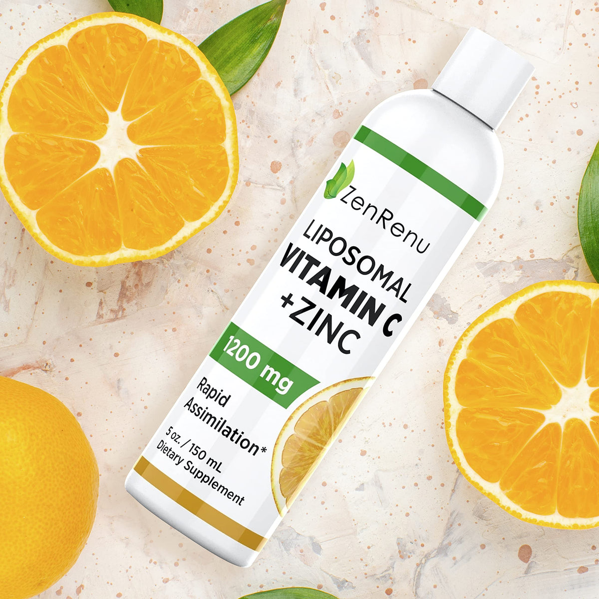 Flacon de Vitamine C et Zinc Zenrenu dans un environnement de cuisine
