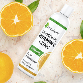 Flacon de Vitamine C et Zinc Zenrenu dans un environnement de cuisine