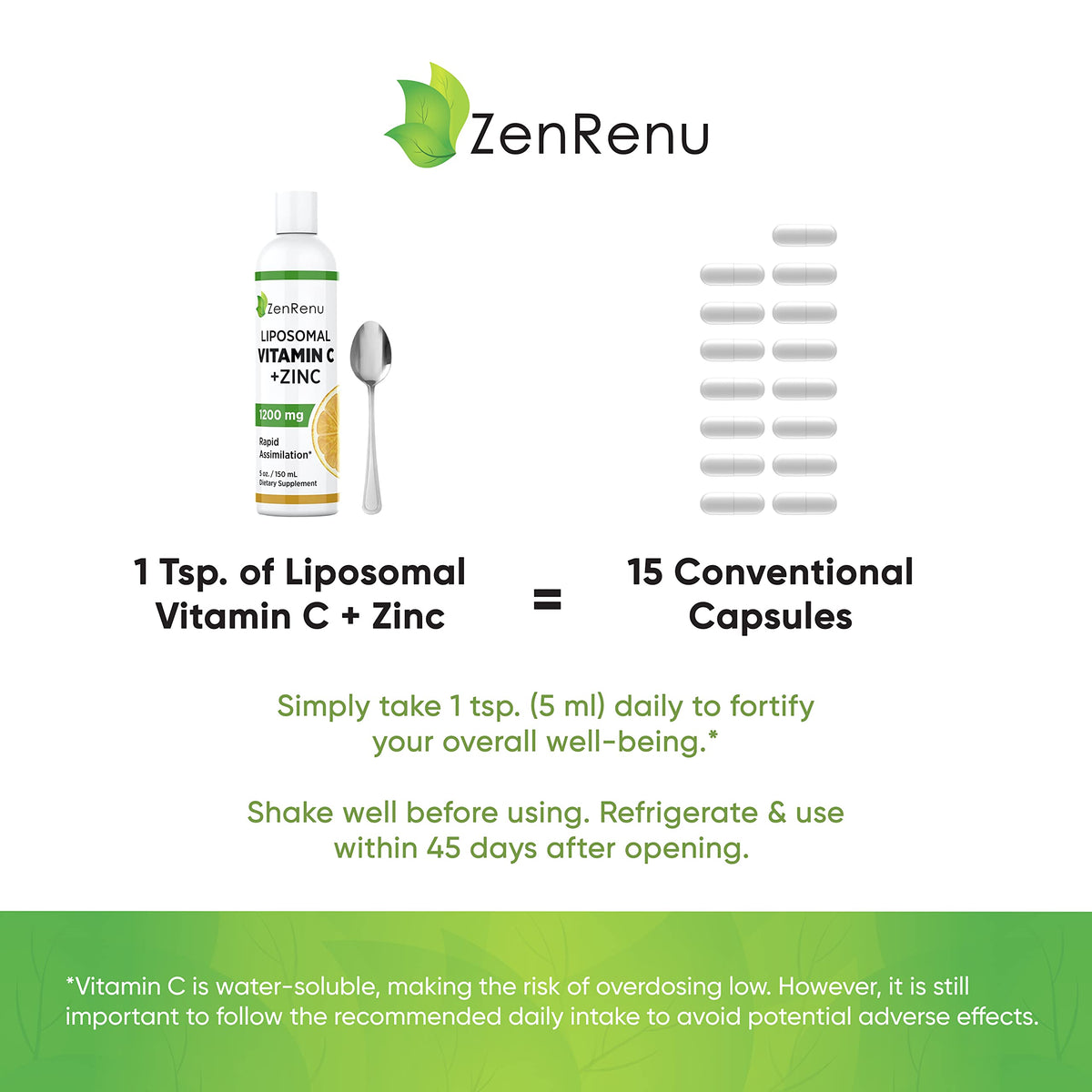 Flacon de Vitamine C et Zinc Zenrenu sur fond blanc