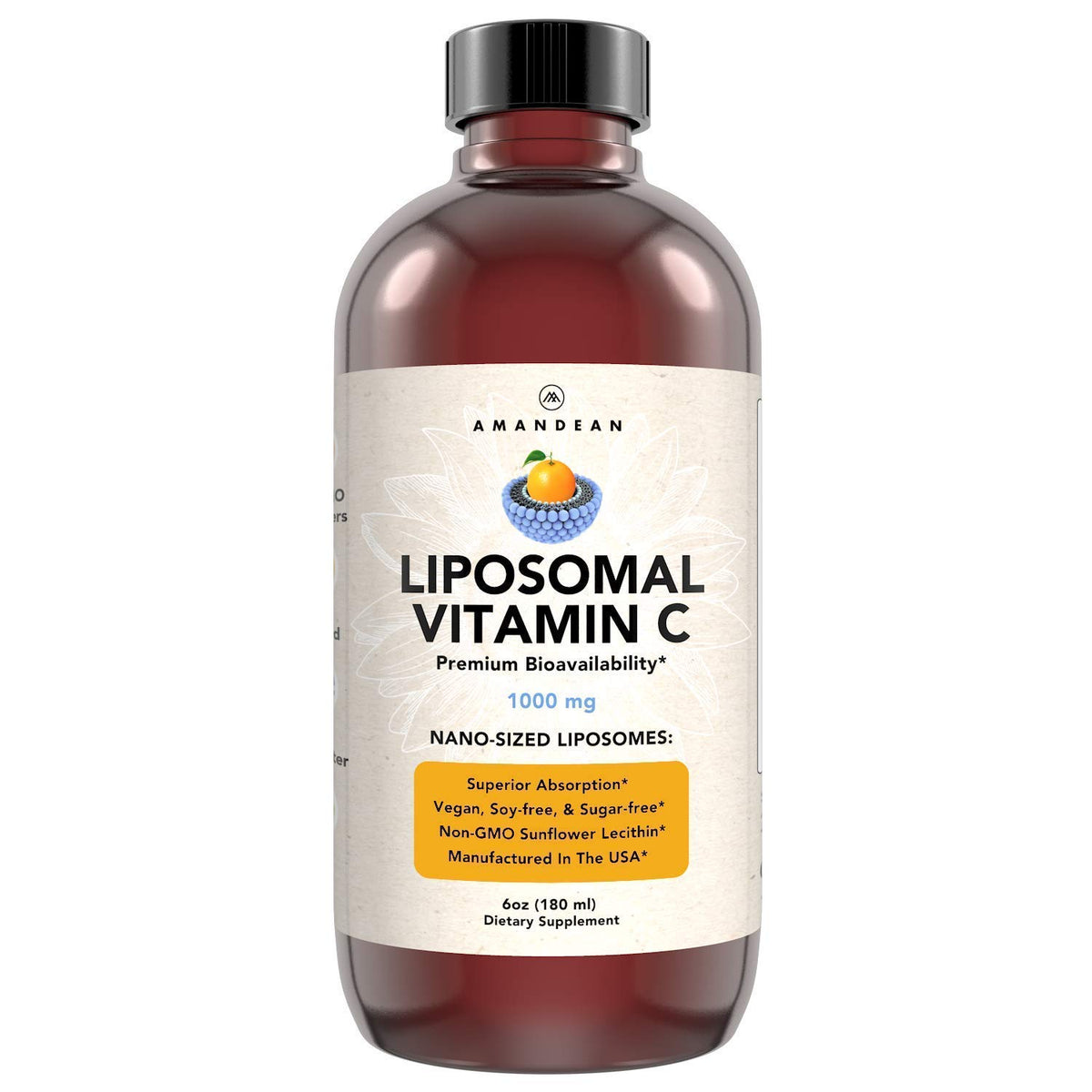 Flacon de vitamine C liposomale AMANDEAN 240g avec étiquette