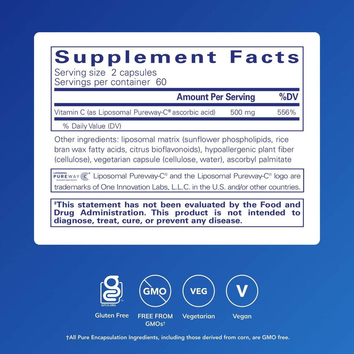 Flacon de Vitamine C Liposomale Pure Encapsulations avec capsules à l'intérieur