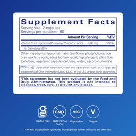 Flacon de Vitamine C Liposomale Pure Encapsulations avec capsules à l'intérieur