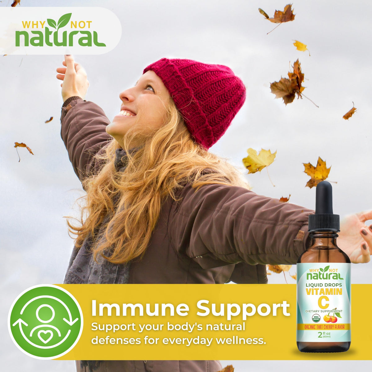 Flacon de Vitamine C Liquide Bio Why Not Natural avec des cerises d'Acerola