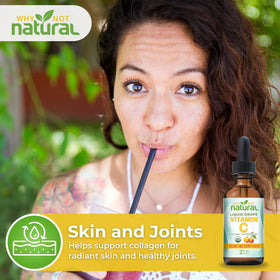 Flacon de Vitamine C Liquide Bio Why Not Natural ouvert avec gouttes visibles