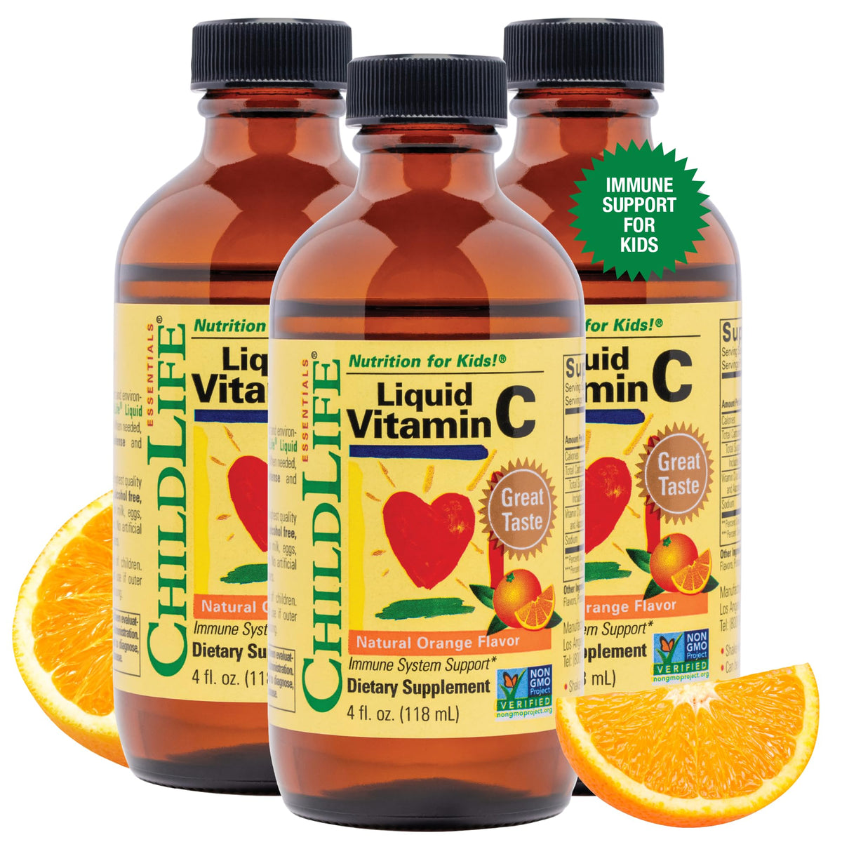 Flacon de Vitamine C Liquide CHILDLIFE ESSENTIALS 4 Fl Oz avec étiquette orange