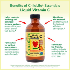 Flacon de vitamine C liquide CHILDLIFE ESSENTIALS sur fond blanc