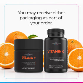 Flacon de Vitamine C Livingood Daily avec étiquette visible
