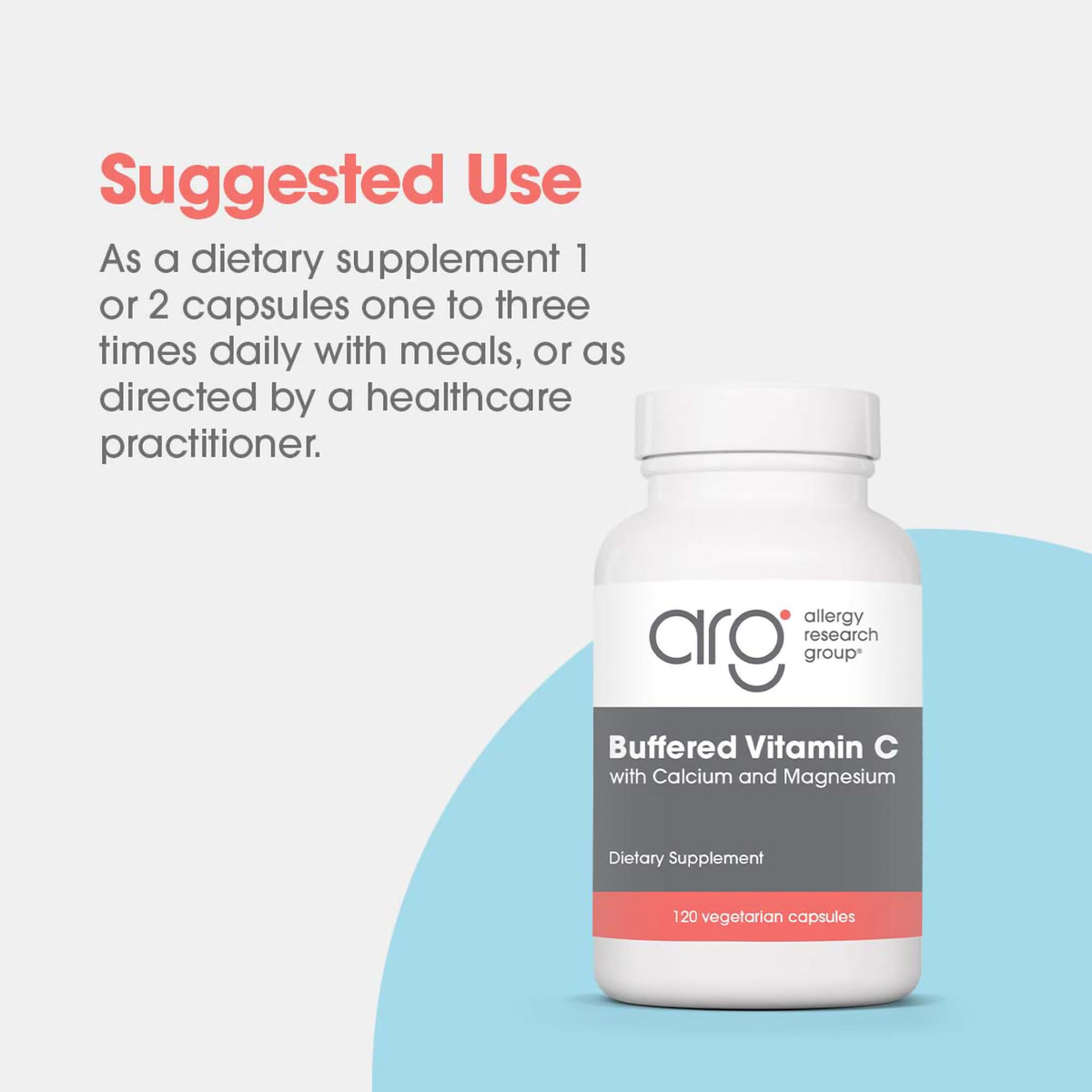 Flacon de Vitamine C Tamponnée 1000 mg Allergy Research Group avec étiquette