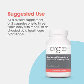 Flacon de Vitamine C Tamponnée 1000 mg Allergy Research Group avec étiquette