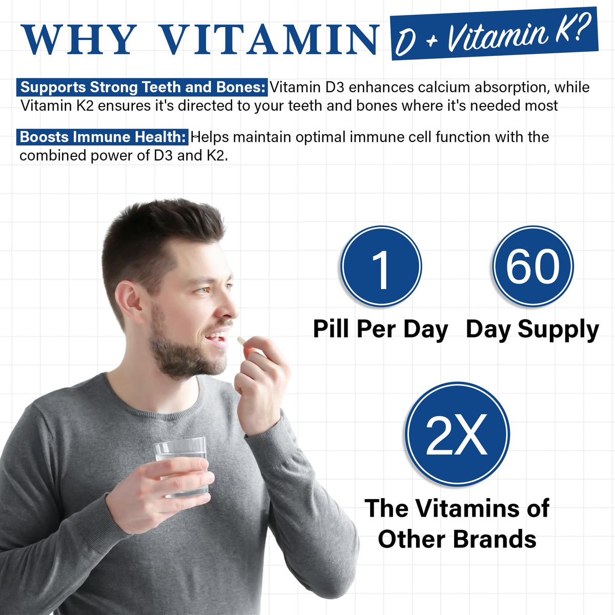 Flacon de Vitamine D3 10 000 UI avec K2 de Living Well, ouvert avec capsules