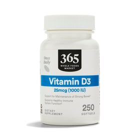 Flacon de vitamine D3 1000 IU 250 gélules de 365 by Whole Foods Market