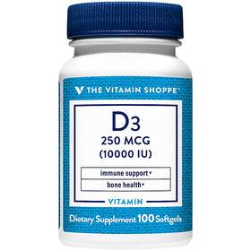 Flacon de vitamine D3 10000 IU ouvert avec gélules à l'intérieur