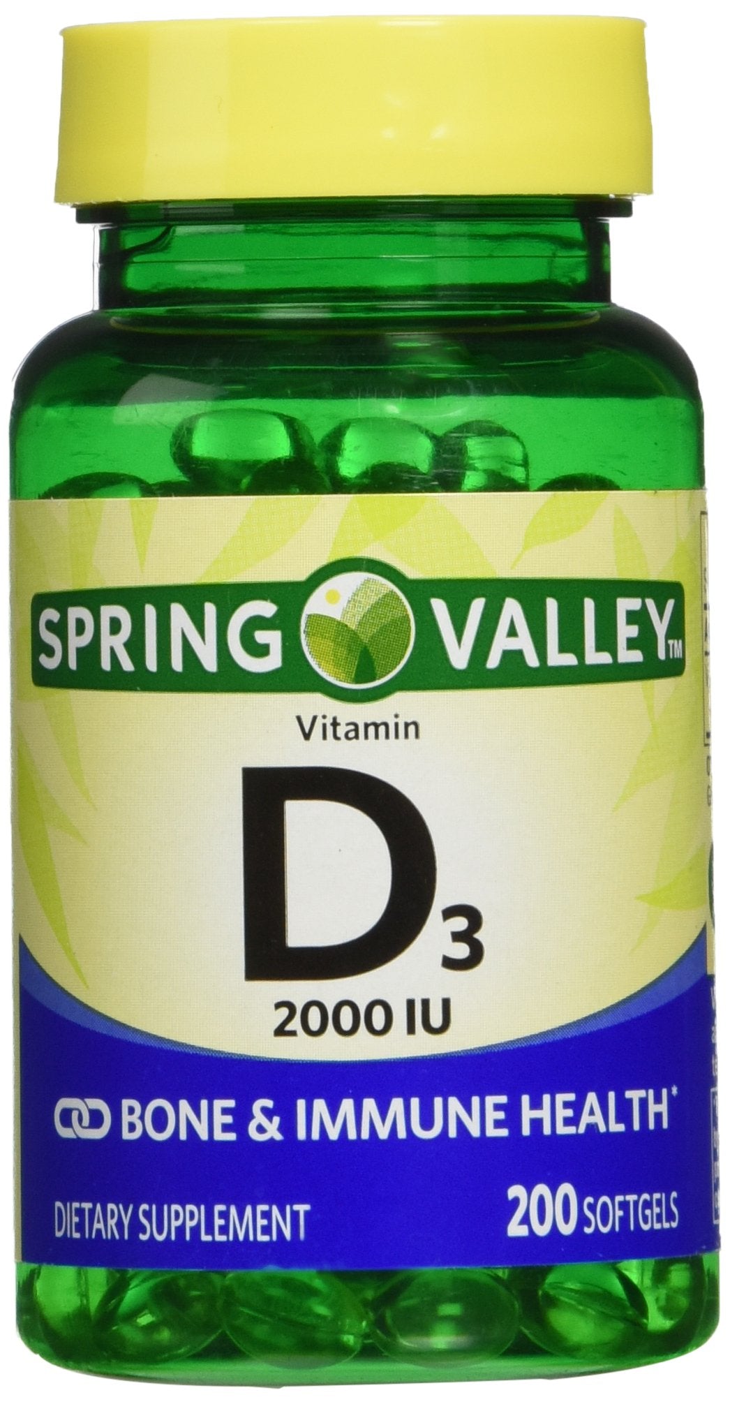 Flacon de Vitamine D3 2000 UI Spring Valley avec 200 softgels