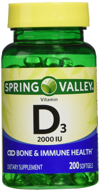 Flacon de Vitamine D3 2000 UI Spring Valley avec 200 softgels