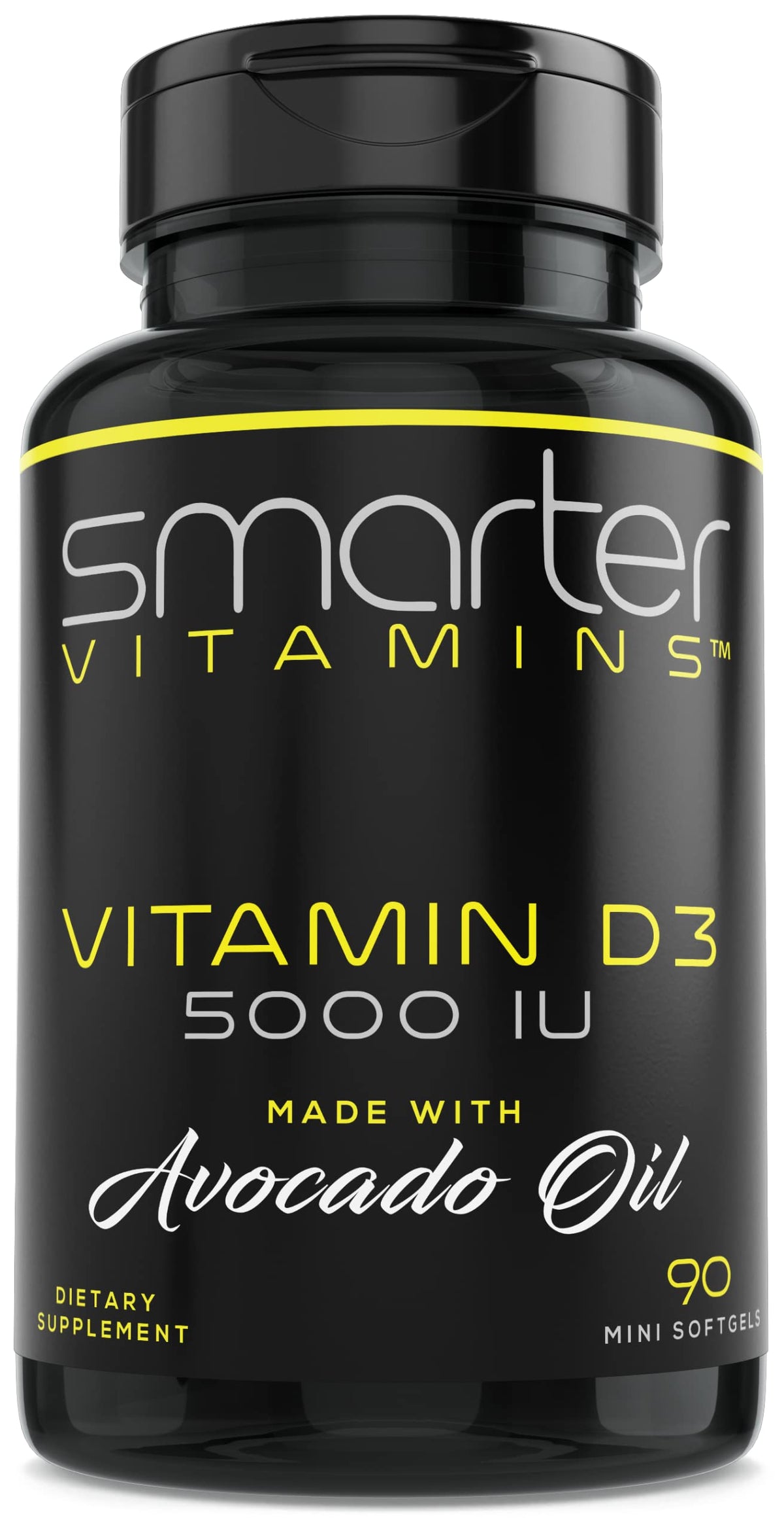 Flacon de Vitamine D3 5000 IU avec 90 mini gélules de SmarterVitamins
