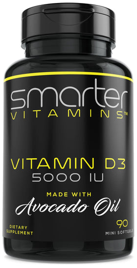 Flacon de Vitamine D3 5000 IU avec 90 mini gélules de SmarterVitamins