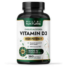 Flacon de Vitamine D3 5000 IU Built by Nature avec 360 mini gélules