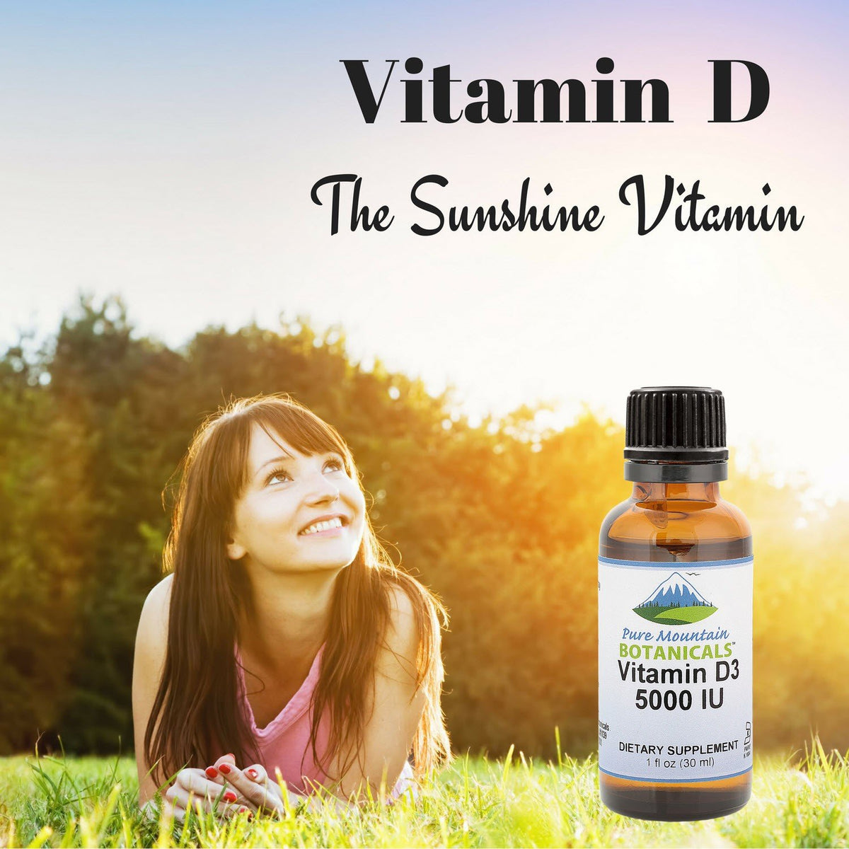 Flacon de vitamine D3 5000 IU en huile MCT sur une table
