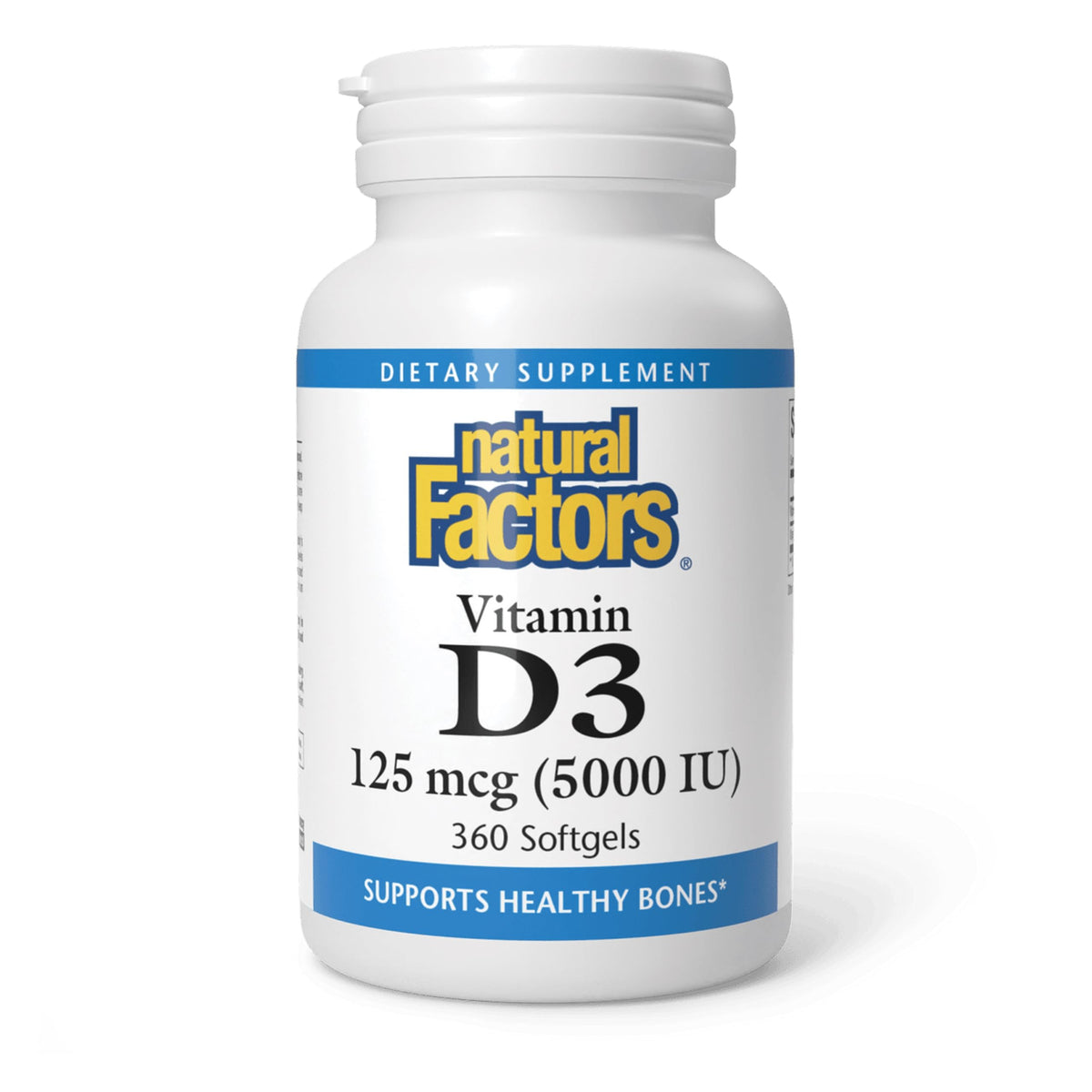 Flacon de Vitamine D3 5000 IU Natural Factors avec 360 gélules softgel