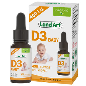 Flacon de Vitamine D3 Bébé Land Art 400 IU 0,45 fl oz vue de face
