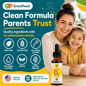 Flacon de vitamine D3 bio GreenPeach avec étiquette visible