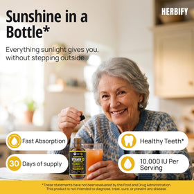 Flacon de vitamine D3 HERBIFY avec étiquette et dosage