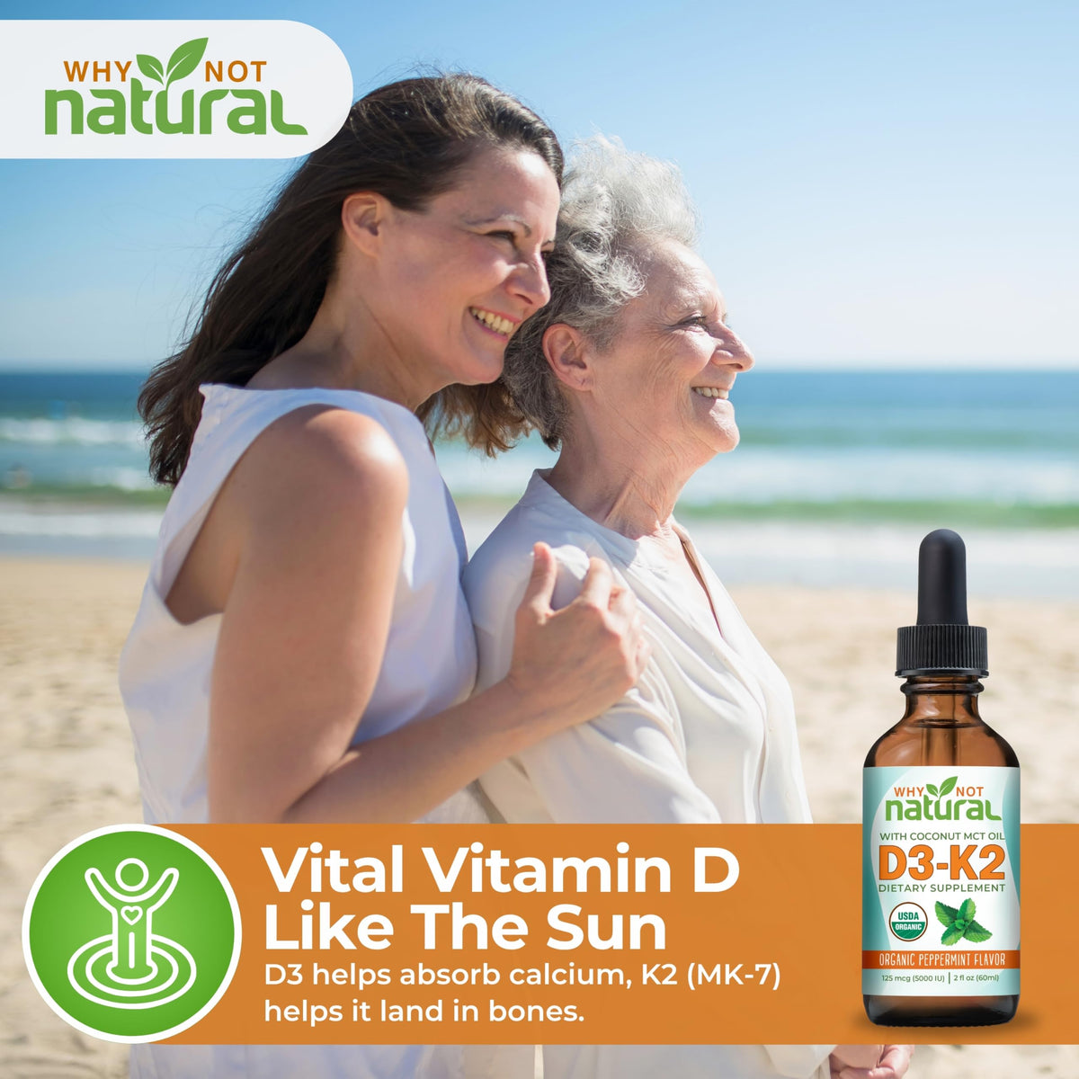 Flacon de Vitamine D3 K2 5000 IU avec étiquette visible