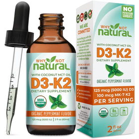 Flacon de Vitamine D3 K2 5000 IU de Why Not Natural vue de face