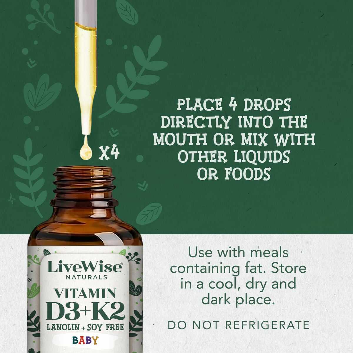 Flacon de Vitamine D3 K2 Live Wise Naturals avec dosage visible