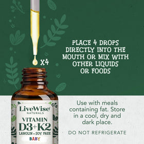 Flacon de Vitamine D3 K2 Live Wise Naturals avec dosage visible