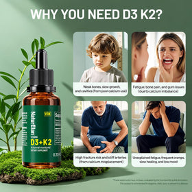 Flacon de vitamine D3 K2 NaturElan sur un fond en bois