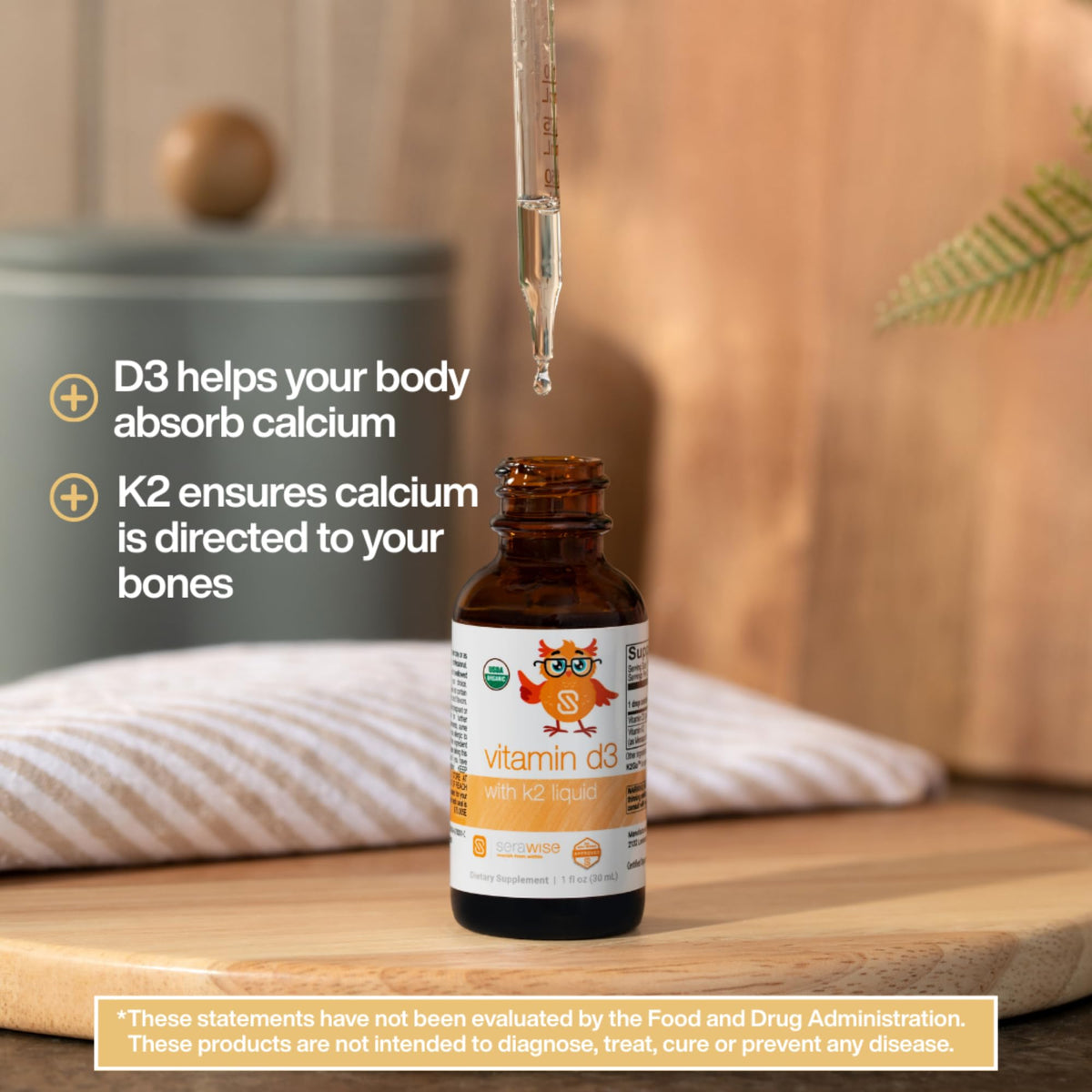 Flacon de Vitamine D3 K2 Serawise avec une cuillère doseuse